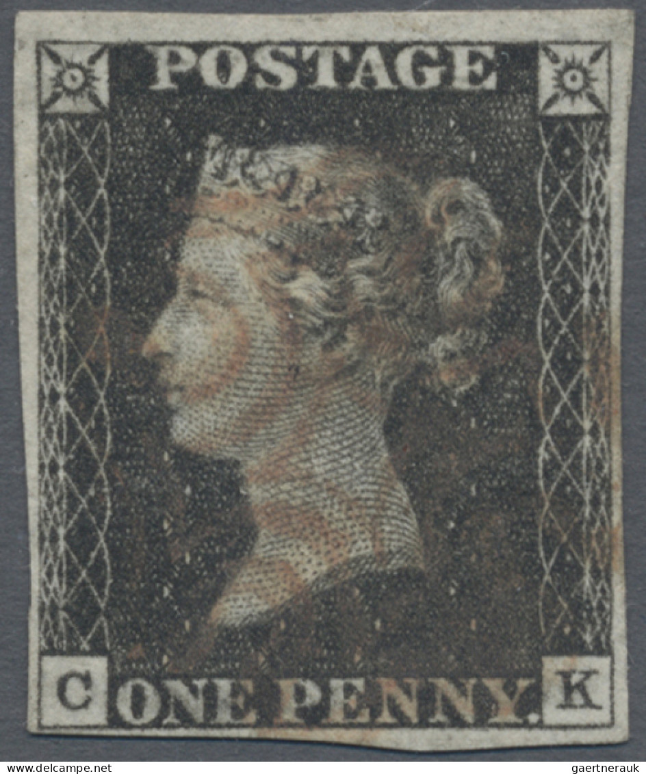 Great Britain: 1840, 1d. Black, Plate 1b, Lettered "C-K", Printed On Thin Paper, - Oblitérés