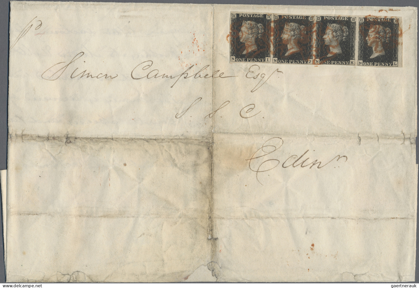 Great Britain: 1840, 1d. Black, Plate 6, Horizontal Strip Of Four Lettered ""N-I - Autres & Non Classés