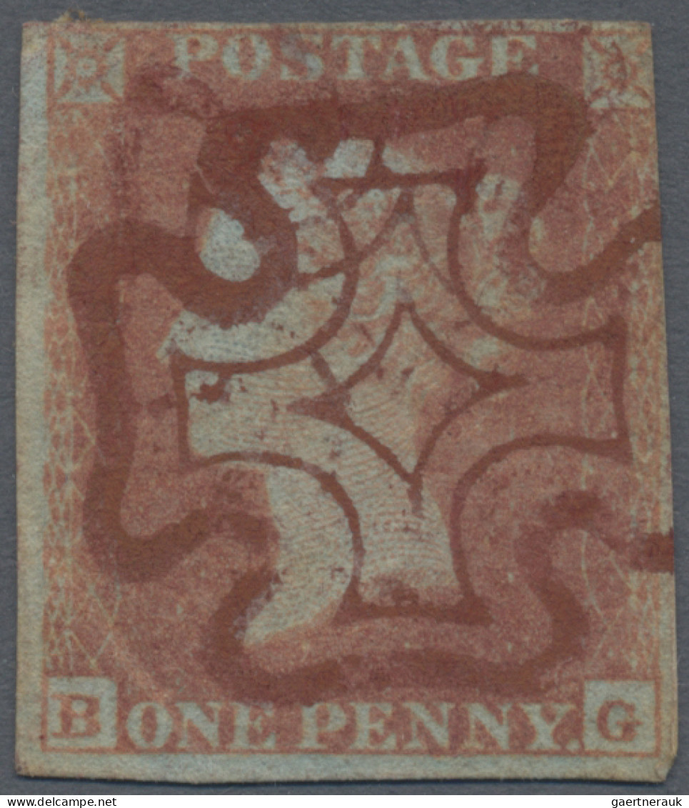 Great Britain: 1841, 1d. Red, Lettered "B-G", Touched To Full Margins, Corner Cr - Oblitérés