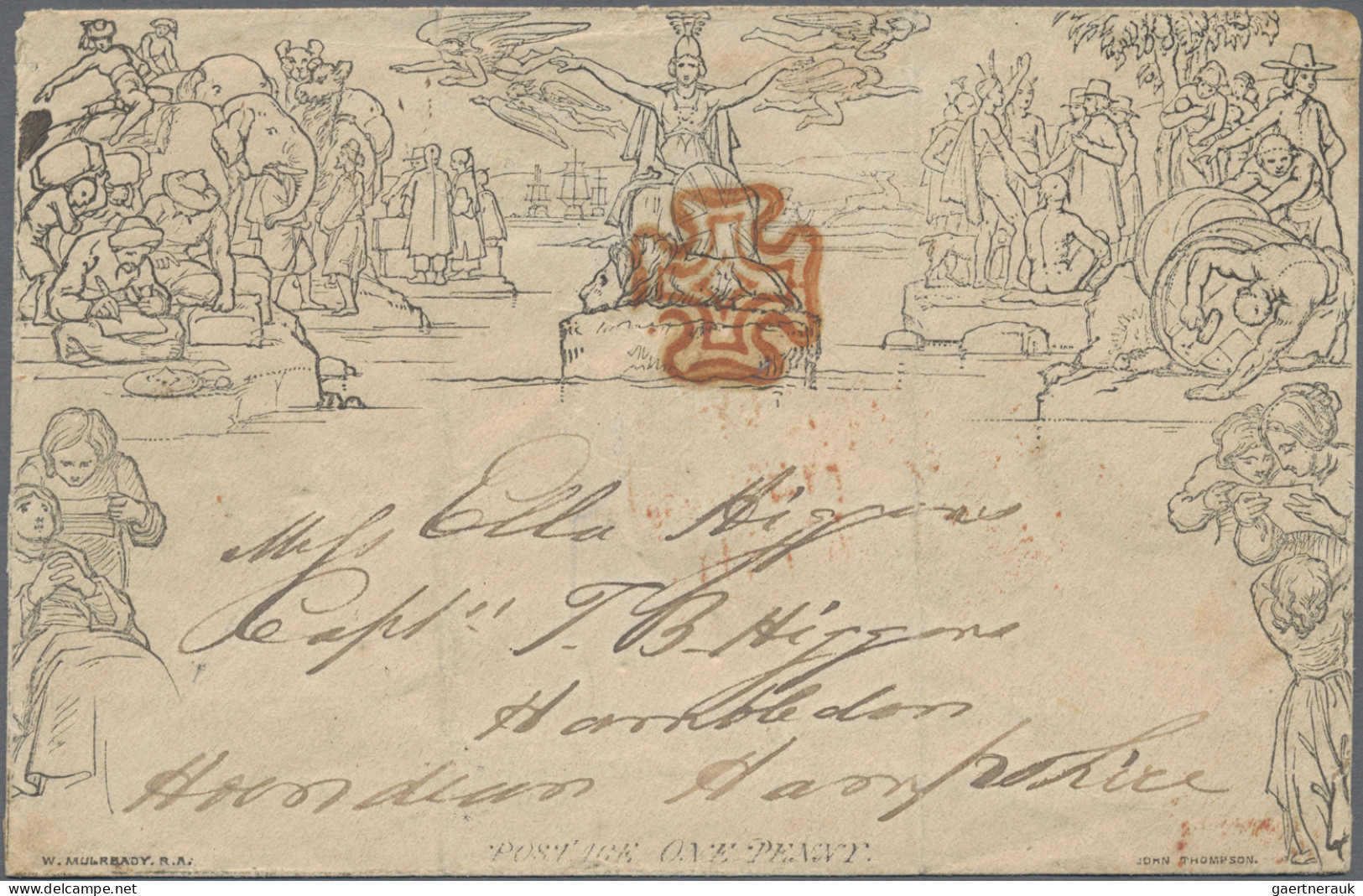 Great Britain - Postal Stationary: 1840, Mulready Envelope 1d. Black, Stereo A13 - 1840 Mulready Envelopes & Lettersheets