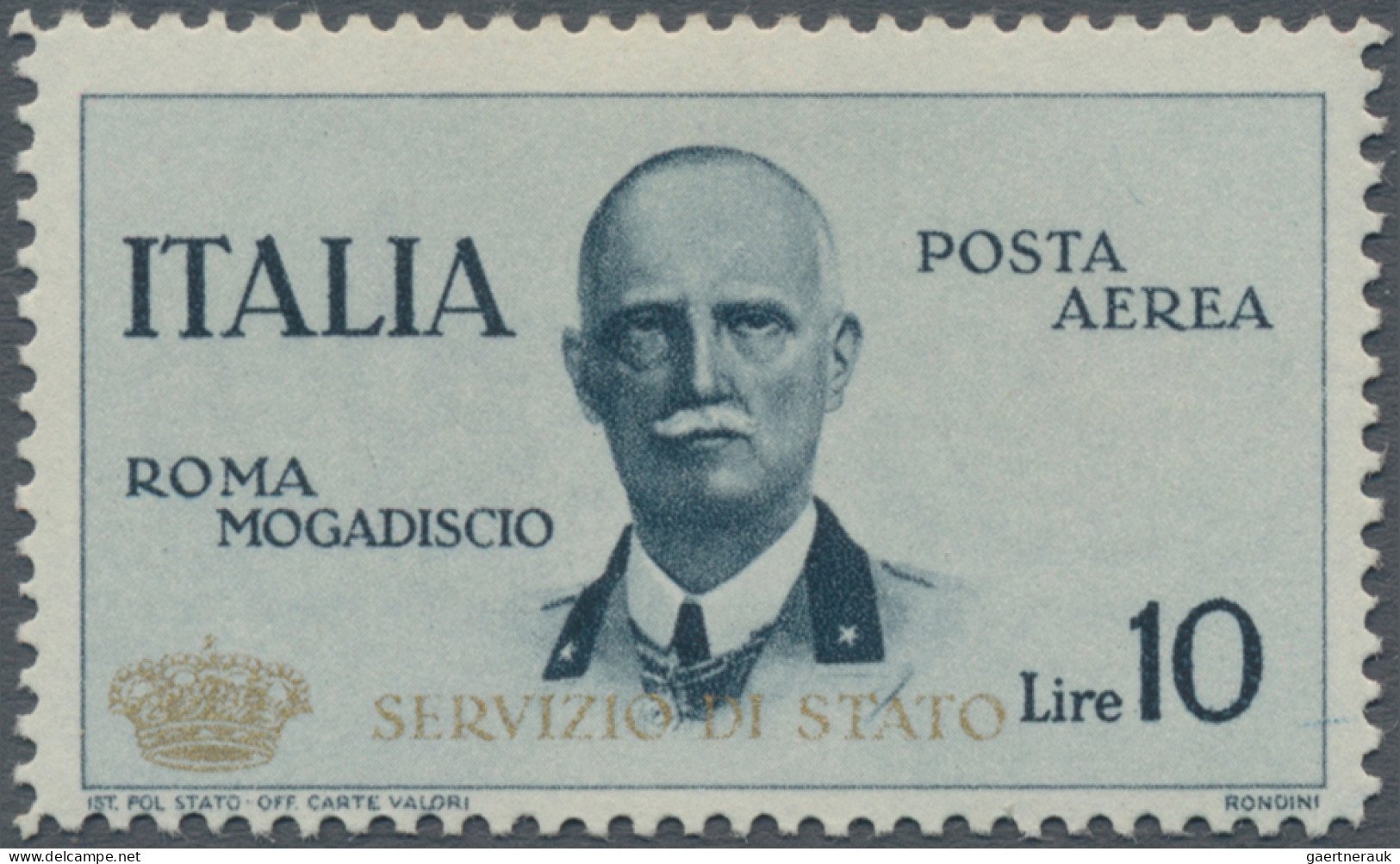 Italy - Service Stamps: 1934, Airmail 10 Lit. Flight Roma-Mogadiscio Ovpt. "Serv - Dienstmarken