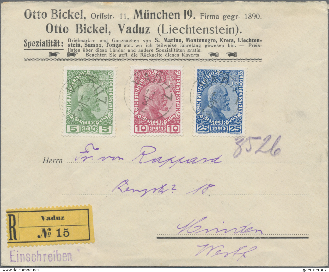 Liechtenstein: 1912/1917, 5-25 H. Fürst Auf Gestr. Bzw. Normalem Papier Kompl. S - Covers & Documents