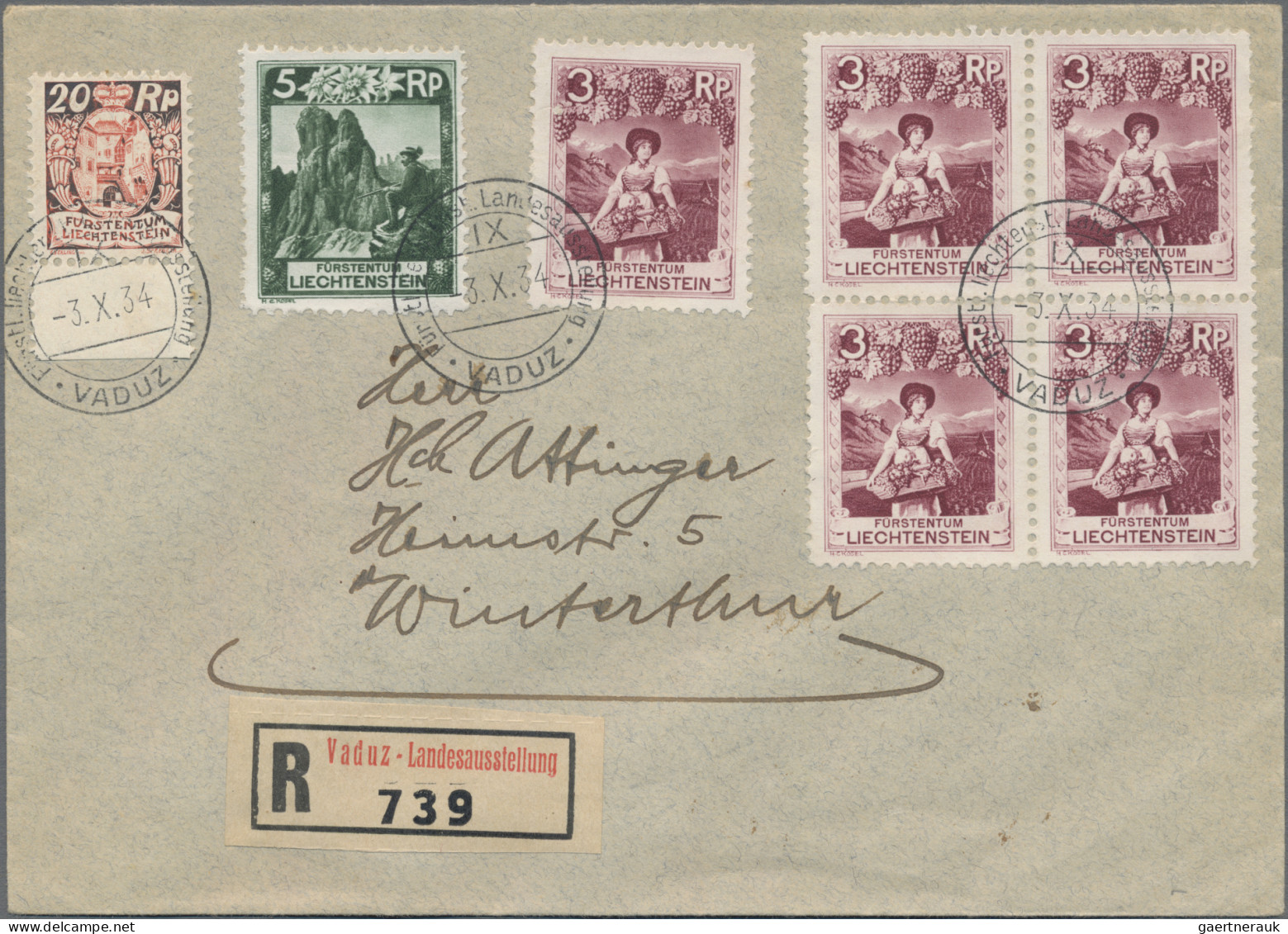 Liechtenstein: 1934, LIBA, 6 saubere R-Briefe alle mit LIBA-SST aus 29.9.-3.10.3