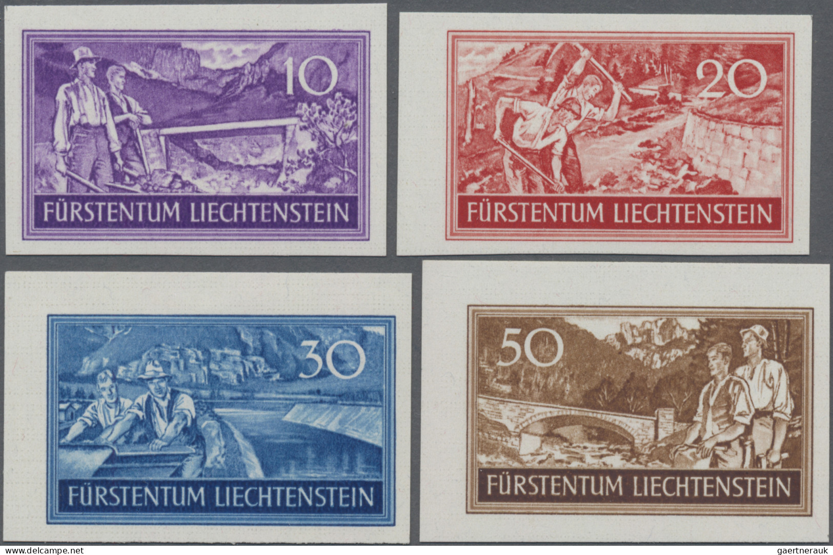 Liechtenstein: 1937, 10-50 Rp. Arbeitsbeschaffung Postfrisch Ungezähnt, Attestko - Ungebraucht