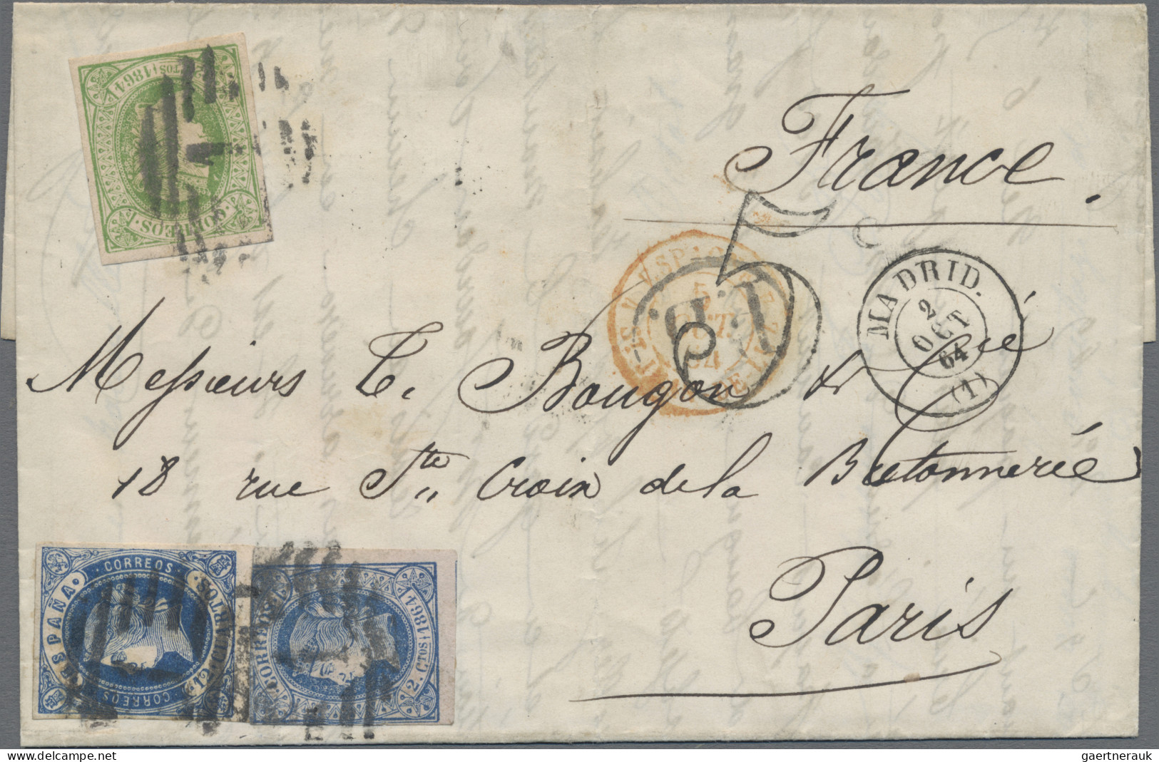 Spain: 1864 Folded Cover (printed Inside "Plateria Christofle") Sent From Madrid - Cartas & Documentos