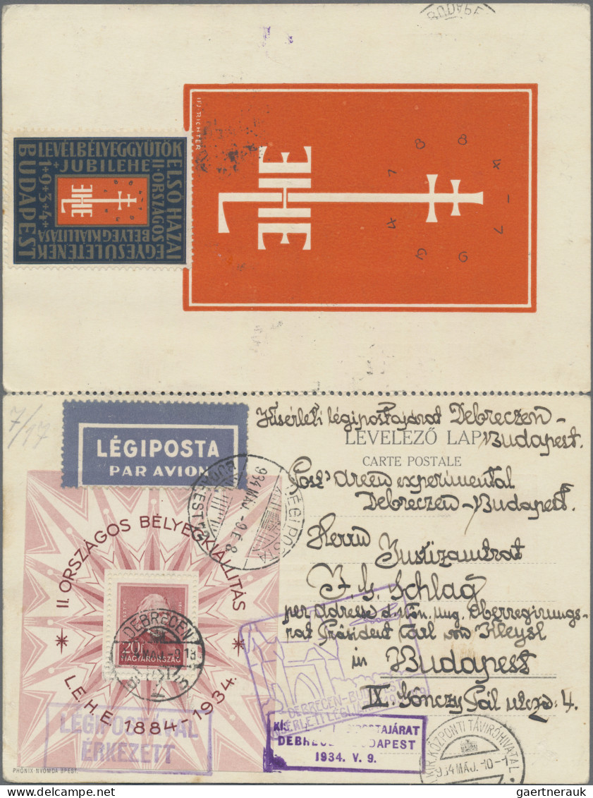 Hungary: 1934, 9+10 May, Experimental Flight Budapest-Debreczen And Return, Doub - Briefe U. Dokumente