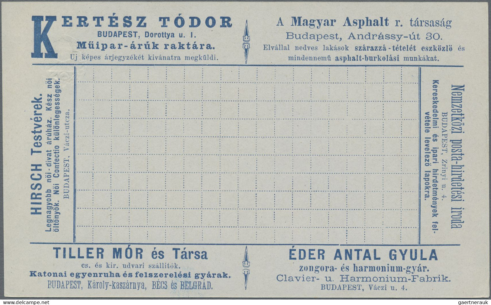 Hungary - Postal Stationary: 1892, 2 Kr Blau Privat-Anzeigenpostkarte, Komplette - Entiers Postaux
