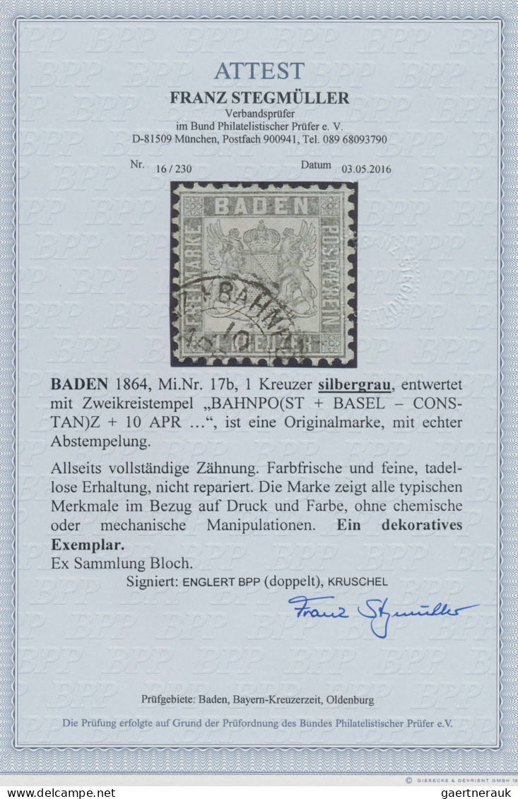 Baden - Marken Und Briefe: 1862, 1 Kr In Sehr Seltener Farbe SILBERGRAU Mit Saub - Sonstige & Ohne Zuordnung