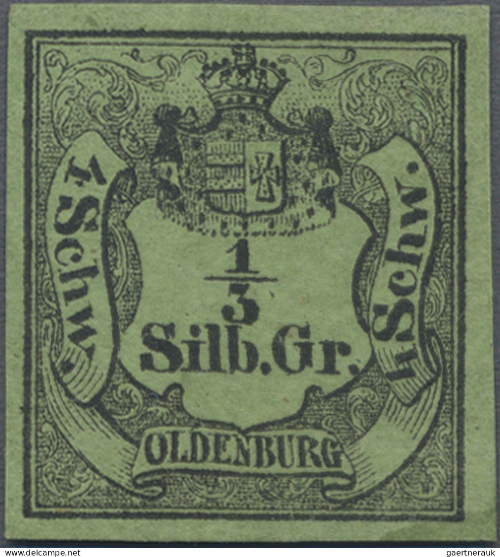 Oldenburg - Marken Und Briefe: 1852, Wappen-Ausgabe 1/3 Sgr Schwarz Auf Grünoliv - Oldenburg