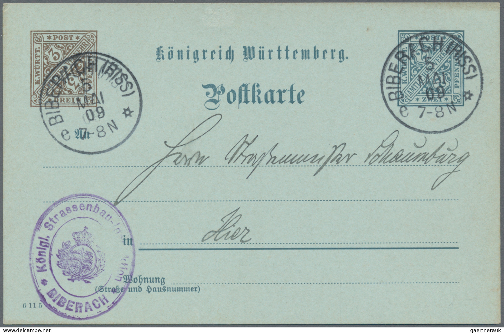 Württemberg - Ganzsachen: 1908, Ortsdienstpostkarte Mit Zugedrucktem Wertstempel - Other & Unclassified