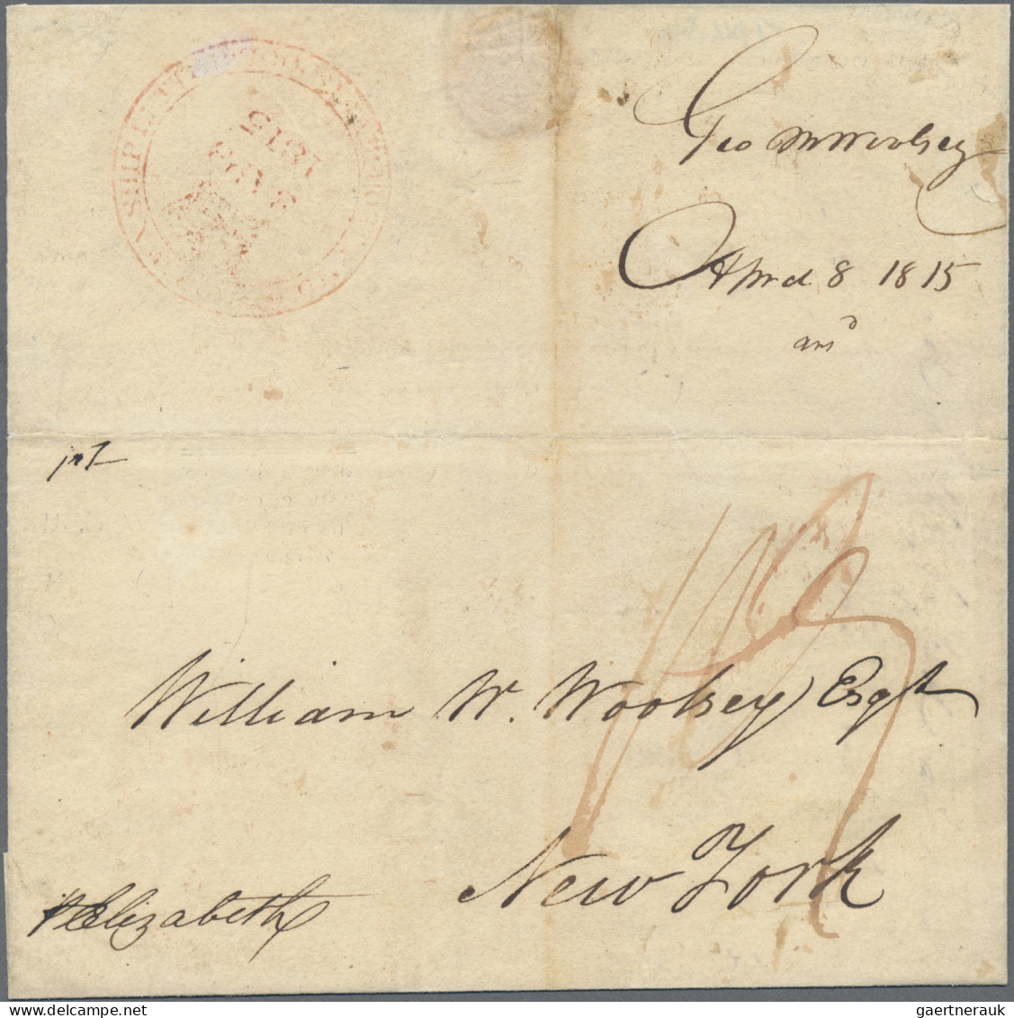 Transatlantikmail: 1815 Entire From Liverpool To New York Bearing The Very Scarc - Otros - Europa