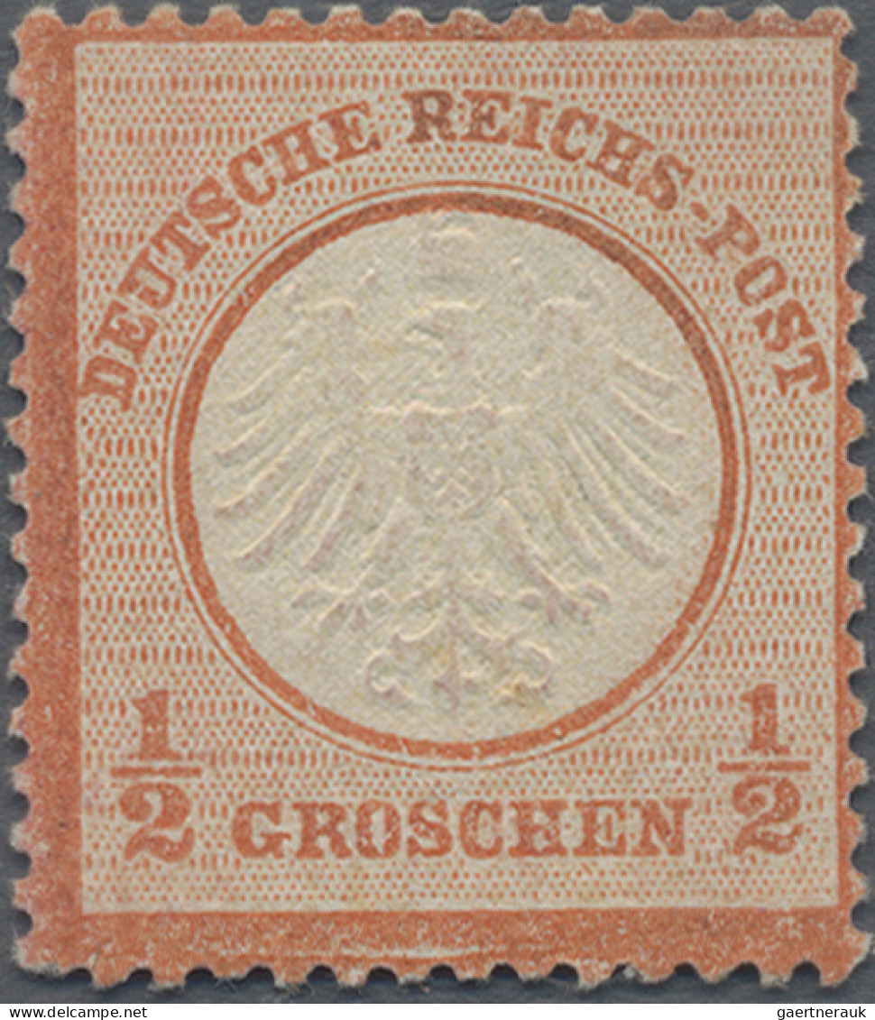 Deutsches Reich - Brustschild: 1872, Kleiner Schild ½ Gr Rötlichorange, Postfris - Ungebraucht