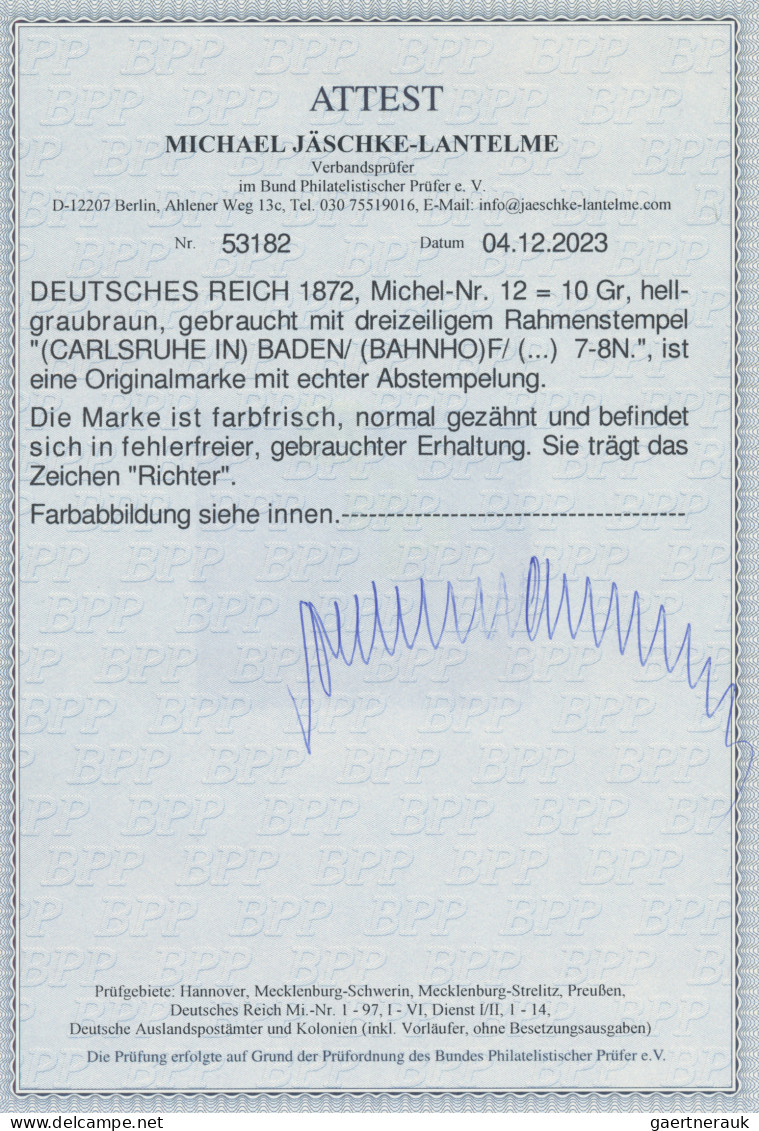 Deutsches Reich - Brustschild: 1872, 10 Gr. Innendienstmarke Hellgraubraun, Gebr - Gebraucht