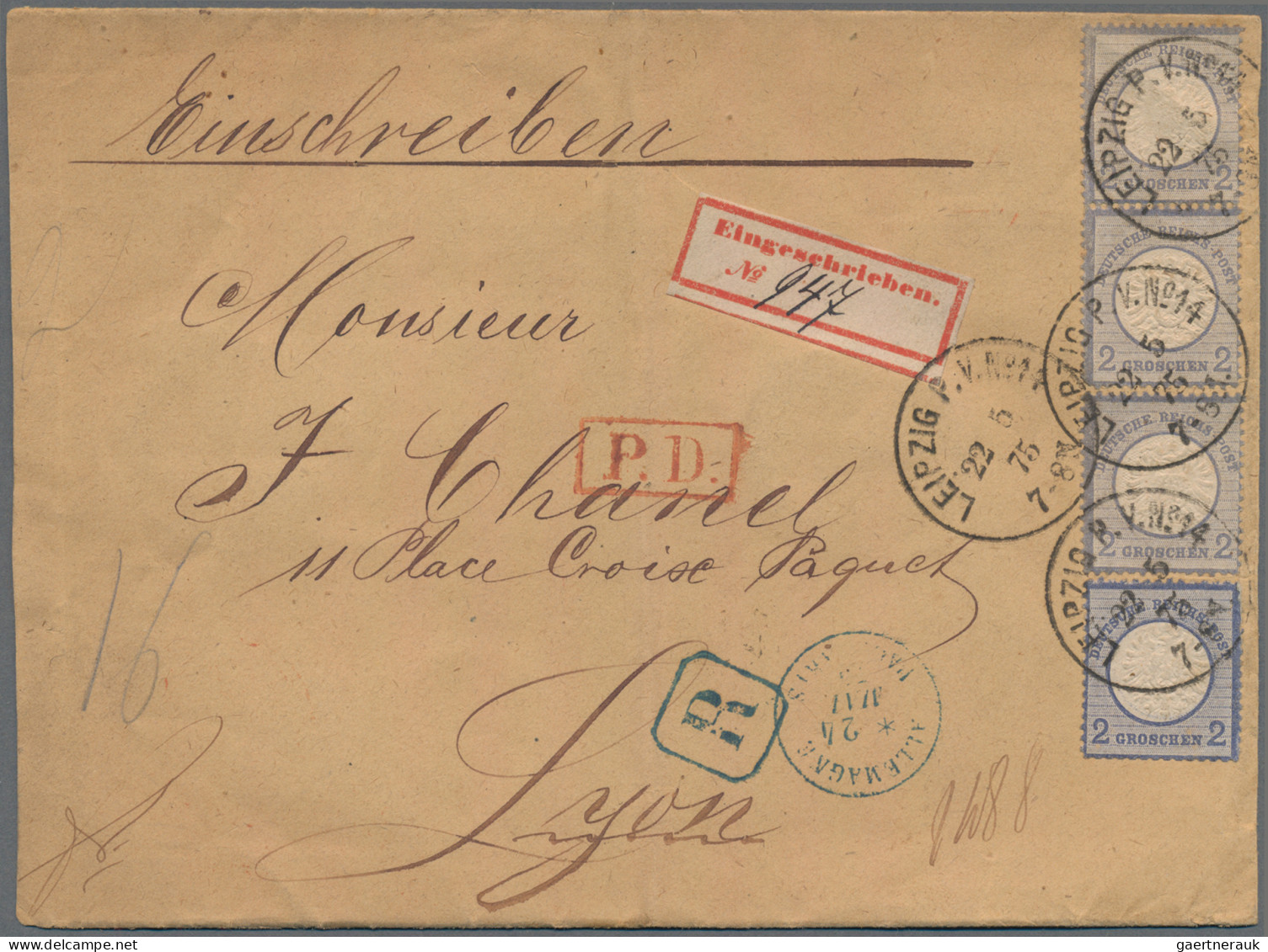 Deutsches Reich - Brustschild: 1872, Großer Schild 2 Gr. Blau, Vier Werte Als Po - Briefe U. Dokumente