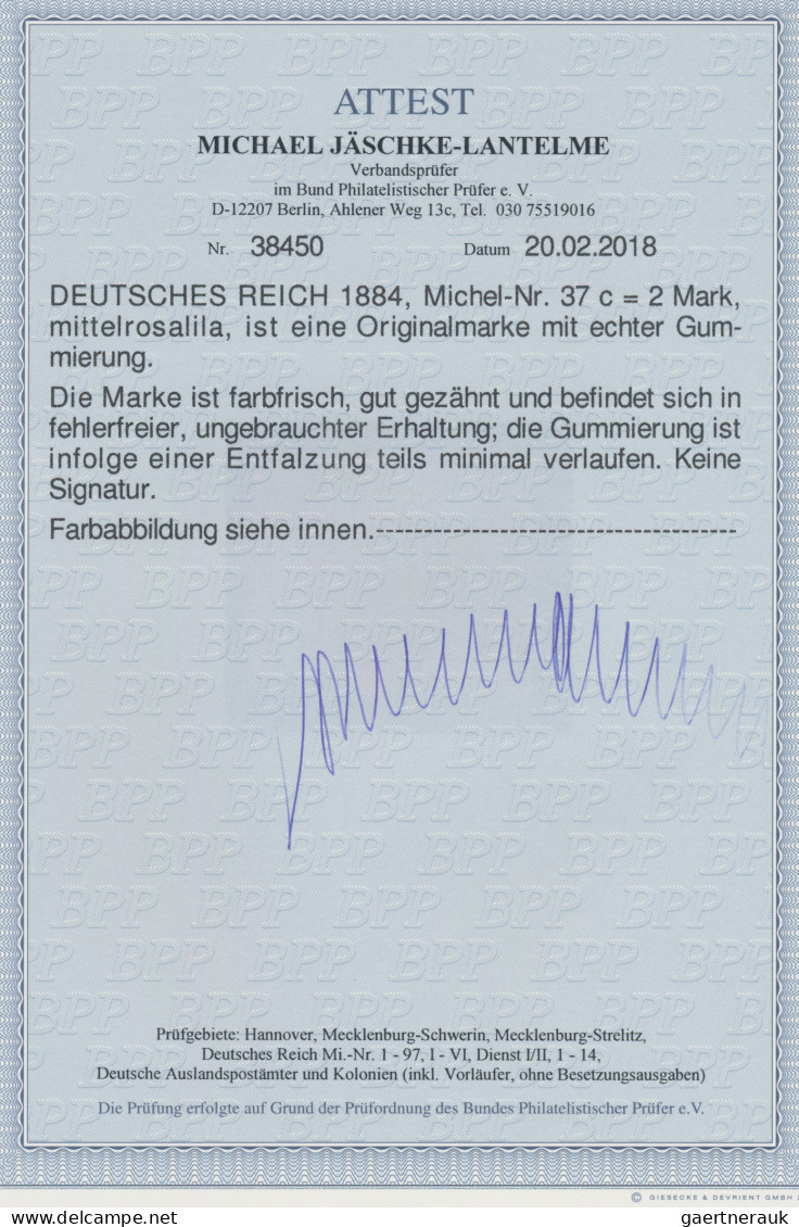 Deutsches Reich - Pfennige: 1884, Innendienstmarke 2 Mark Mittelrosalila, Farbfr - Nuevos