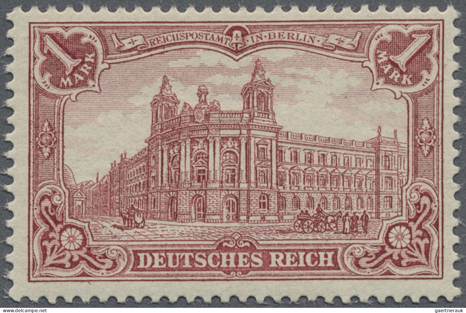 Deutsches Reich - Germania: 1902. 1 M Reichspostamt, Karminrot, 25:16 Zähnungslö - Neufs