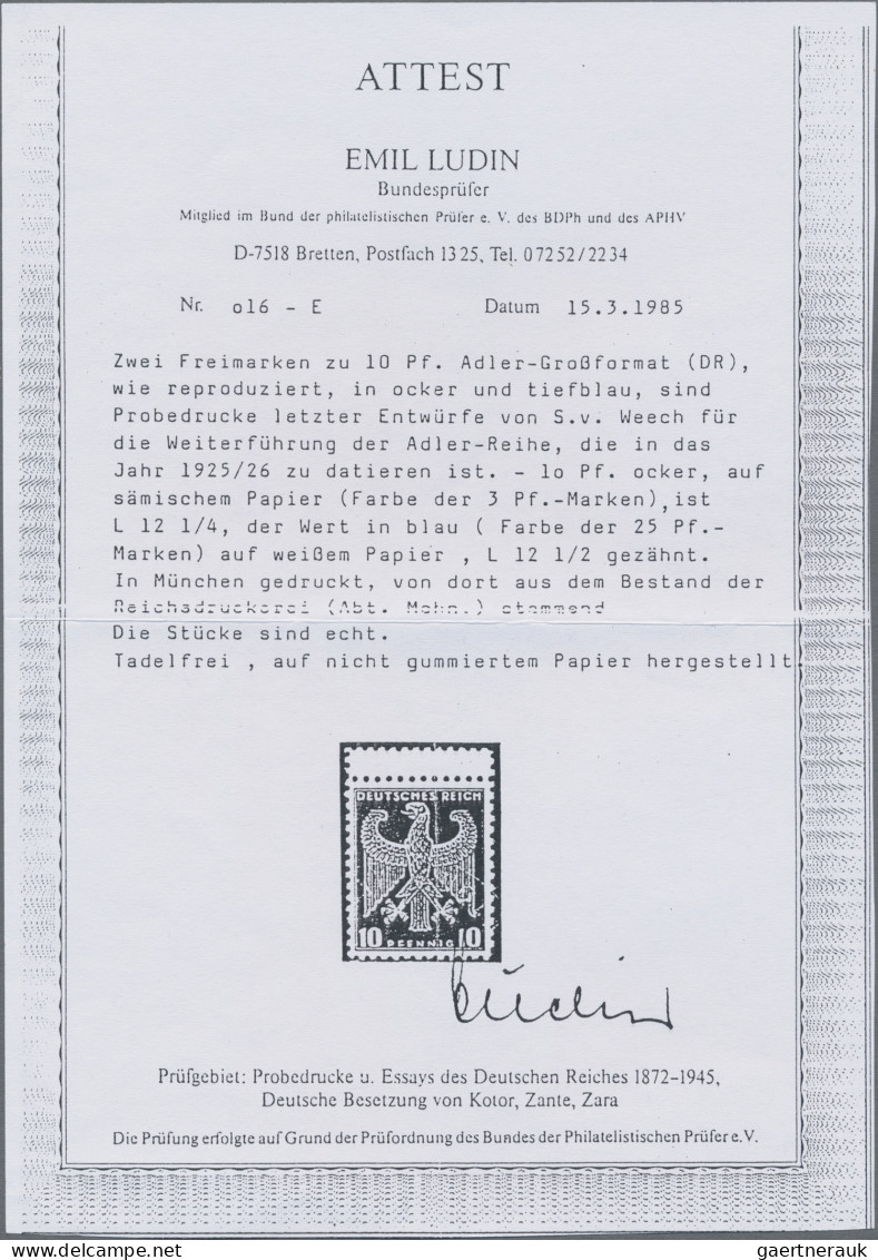 Deutsches Reich - Weimar: 1924, Neuer Reichsadler, ESSAY Von S. Weech, 10 Pfg. O - Nuovi