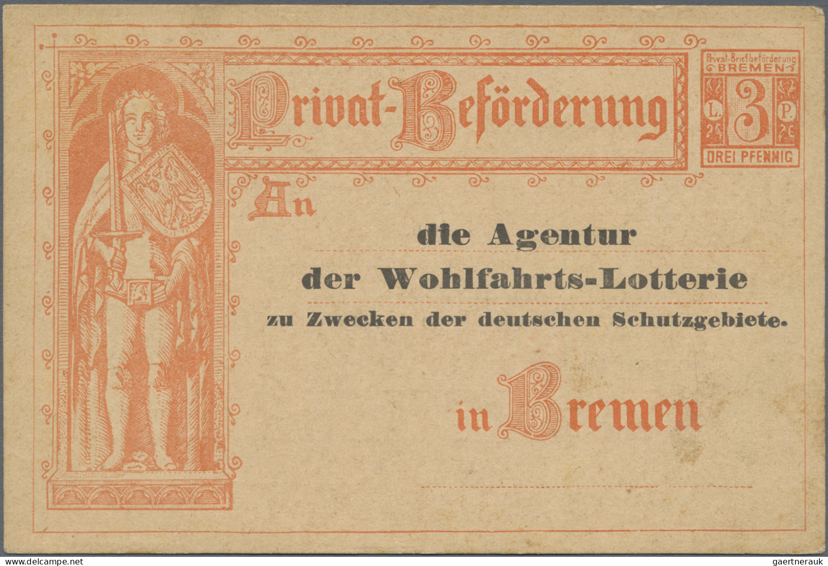 Deutsches Reich - Privatpost (Stadtpost): BREMEN: 1890/1900, 3 Pf Rot, 2 GA-Kart - Private & Local Mails