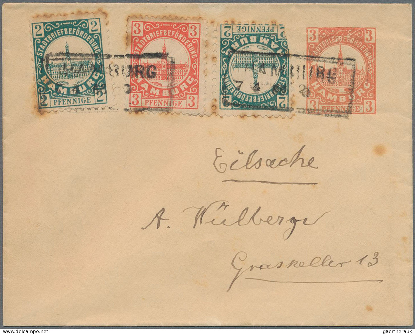 Deutsches Reich - Privatpost (Stadtpost): HAMBURG/Hammonia I, 1889, 2x 2 Pf. U. - Correos Privados & Locales