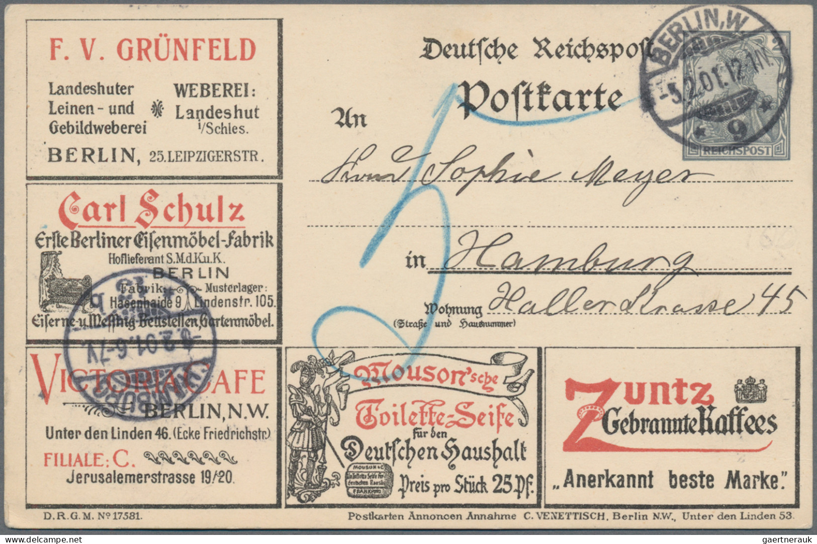 Deutsches Reich - Privatganzsachen: 1901, Anzeigenganzsachenkarte 2 Pfg. Germani - Autres & Non Classés