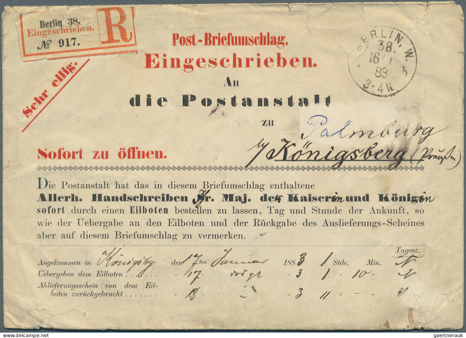 Deutsches Reich - Besonderheiten: 1883, Gedruckter Eil-Einschreiben-Briefumschla - Sonstige & Ohne Zuordnung