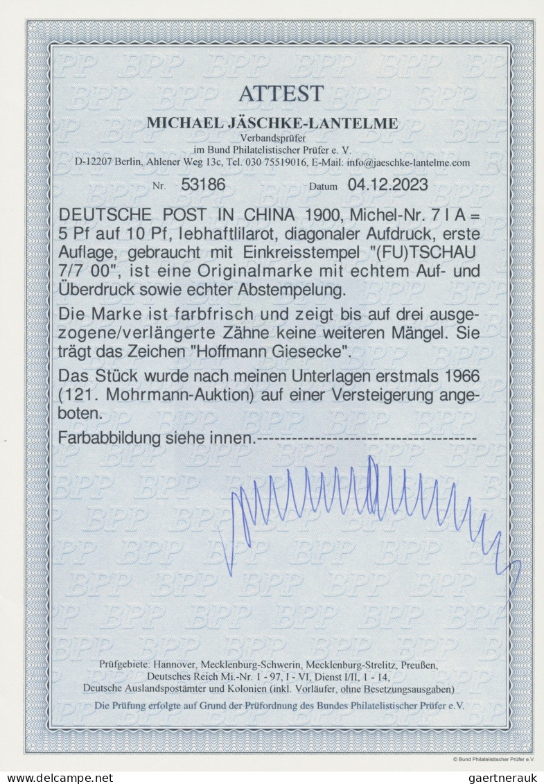 Deutsche Post In China: 1900, Futschau-Provisorium, 5 Pf Auf 10 Pfg. Lebhaftlila - Deutsche Post In China