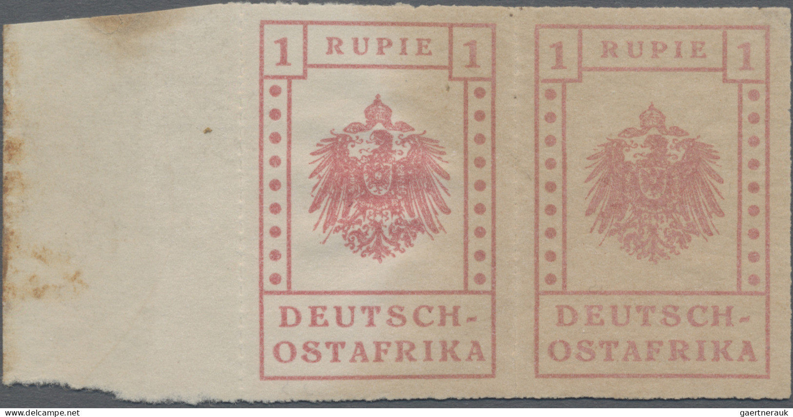 Deutsch-Ostafrika: 1916, Linkes Randpaar 1 Rupie Graurot Der Nicht Verausgabten - German East Africa