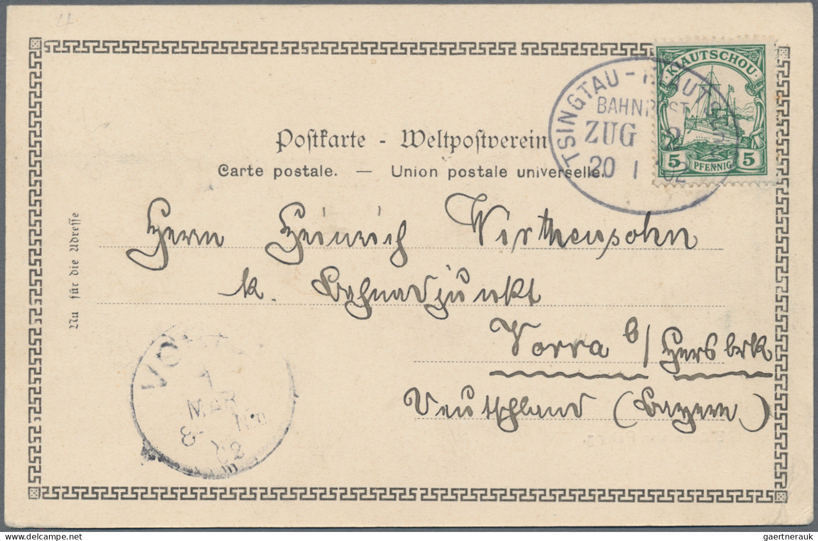 Deutsche Kolonien - Kiautschou - Stempel: 1902/06, Bahnpost (2) Je Zug 2: 5 Pf. - Kiauchau