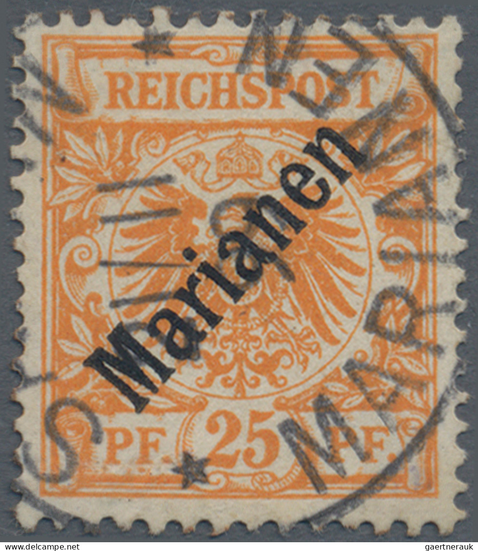 Deutsche Kolonien - Marianen: 1899, 25 Pfg. Mit Diagonalem Aufdruck, Gelblichora - Islas Maríanas