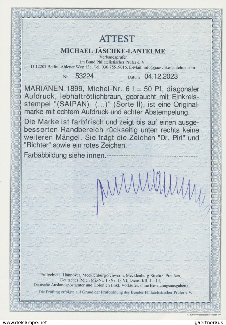 Deutsche Kolonien - Marianen: 1899, 50 Pfg. Mit Diagonalem Aufdruck, Lebhaftrötl - Marianen