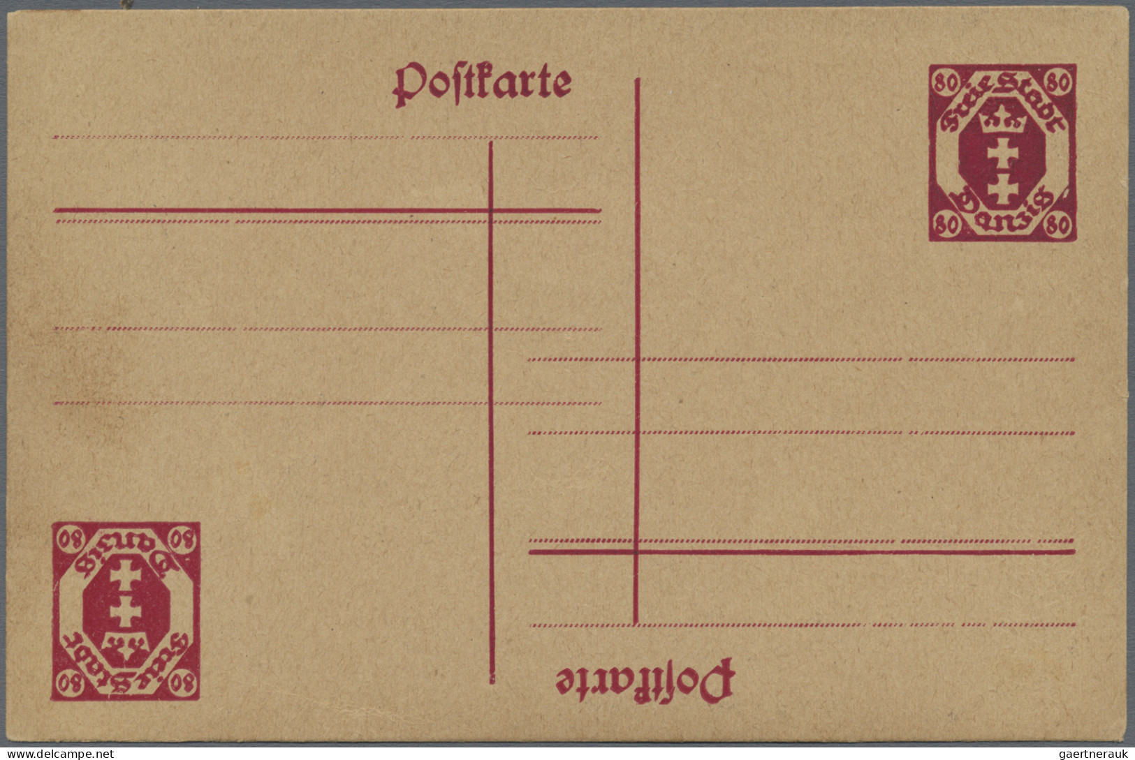 Danzig - Ganzsachen: 1921, Ganzsachenkarte Wappen 80 Pfg. Karmin Mit Vollständig - Autres & Non Classés