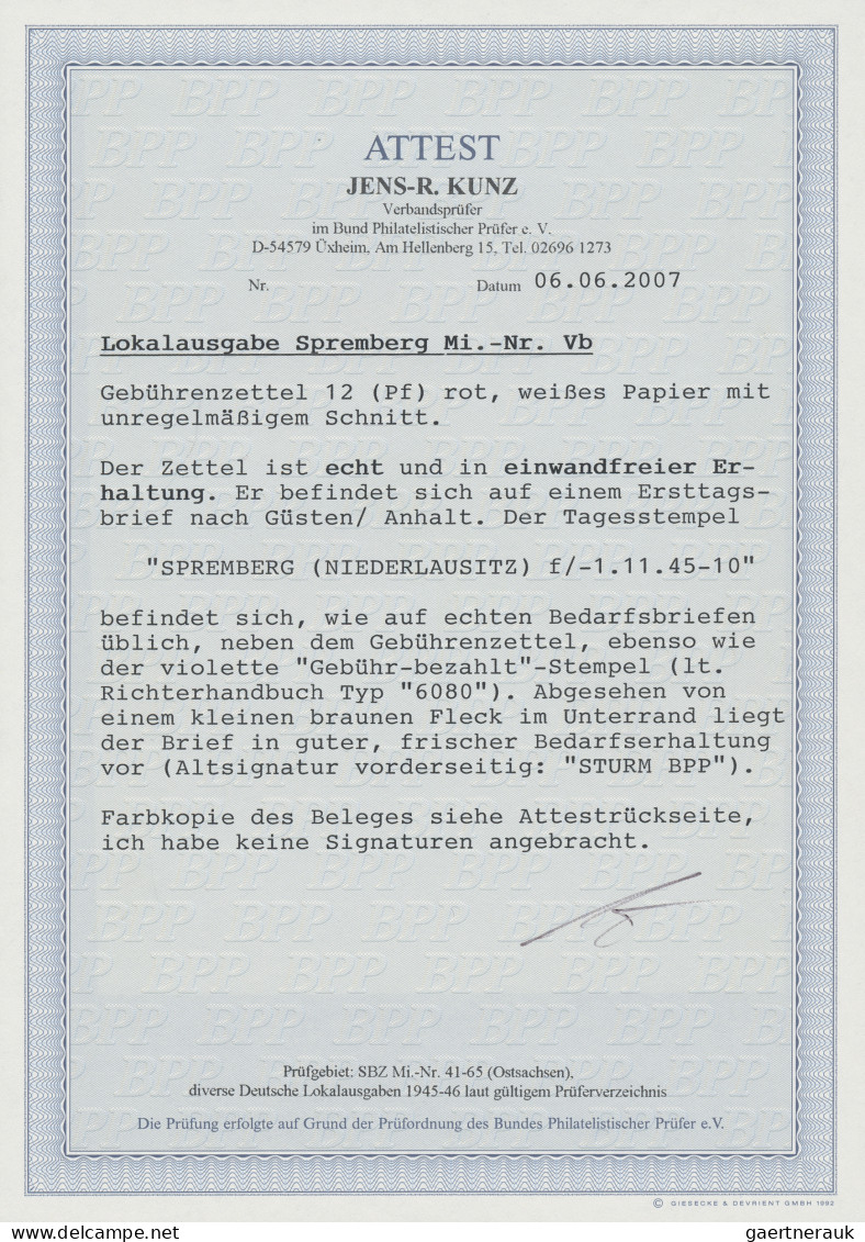 Deutsche Lokalausgaben Ab 1945: SPREMBERG: 1945, Gebührenzettel 12 Pfg. Rot, Wei - Sonstige & Ohne Zuordnung