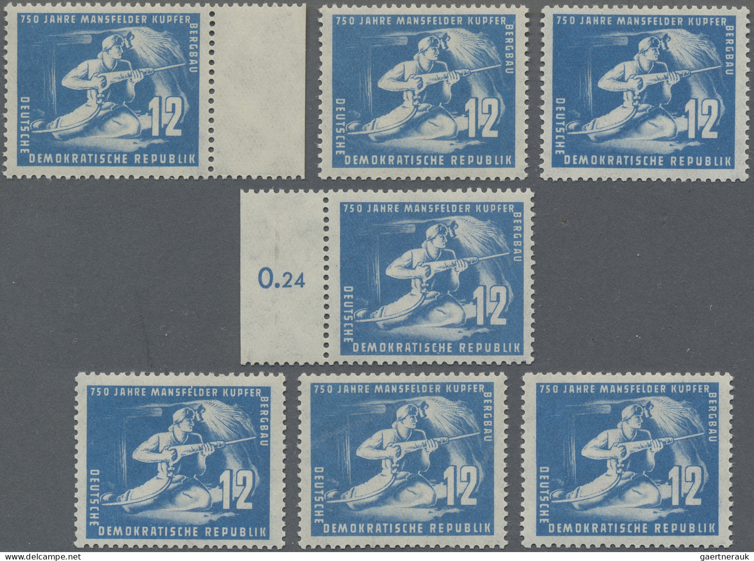 DDR: 1950, 12 Pfg. Mansfelder Bergbau, 7 Postfrische Marken In Der Farbe "c", Ei - Neufs