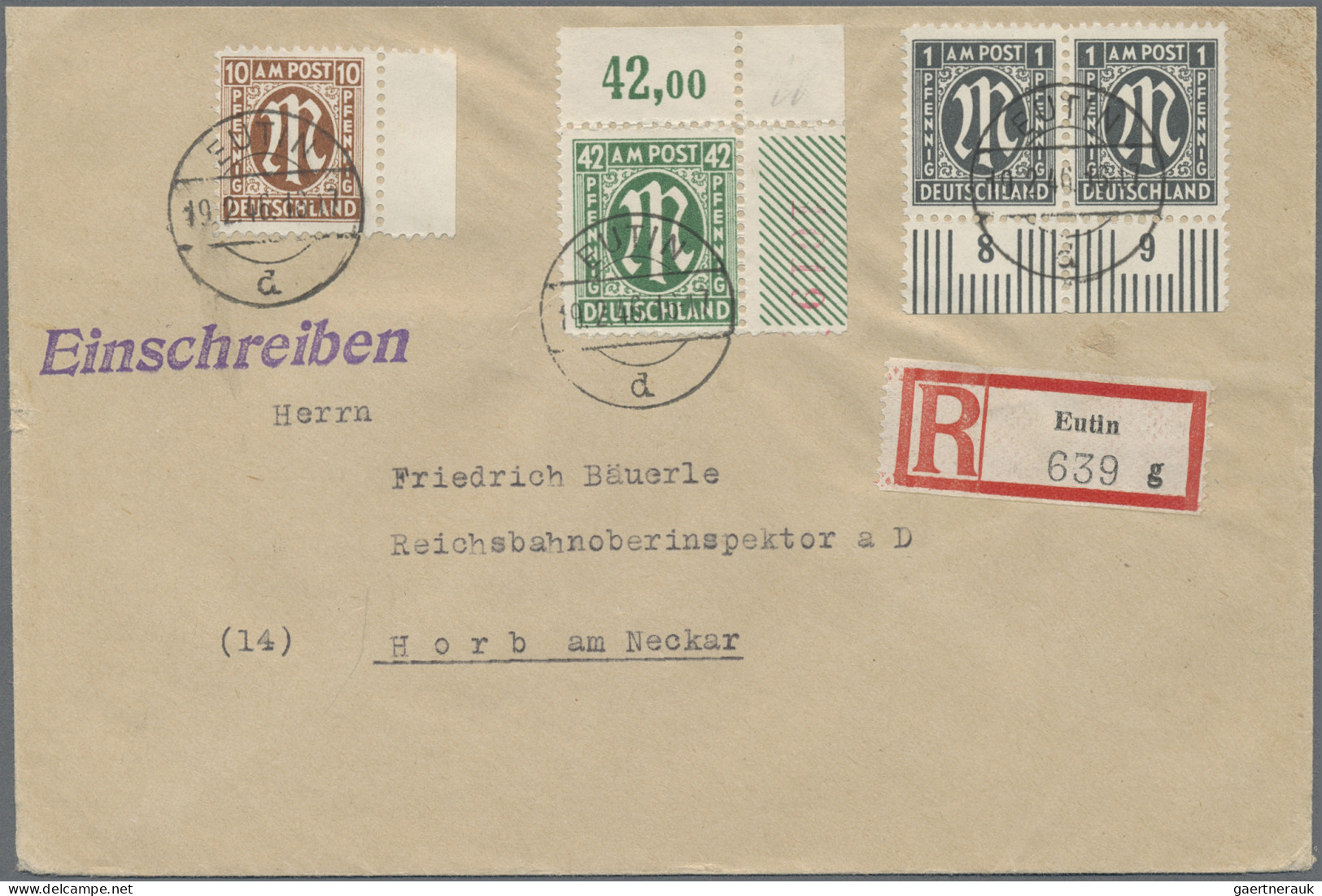 Bizone: 1946, 42 Pf.AM-Post Gez. 11 Vom Re. Ob. Eckrand Mit Roter Vierstelliger - Otros & Sin Clasificación