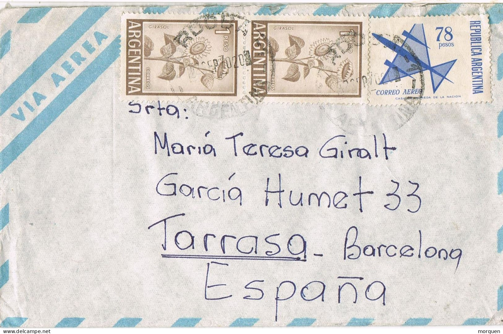 53709. Carta Aerea CORDOBA (Argentina) 1970 A Tarrasa - Briefe U. Dokumente