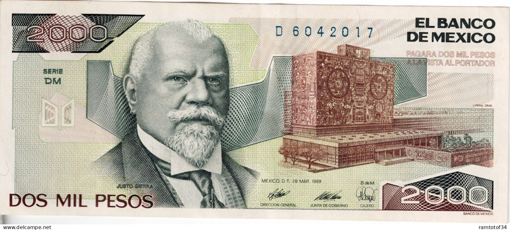 MEXIQUE - 2000 Pesos 1989 UNC - Mexico