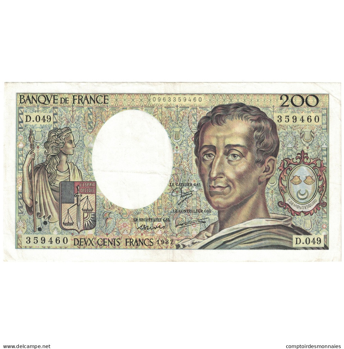 France, 200 Francs, Montesquieu, 1987, U.049, TTB, Fayette:70.7, KM:155b - 200 F 1981-1994 ''Montesquieu''