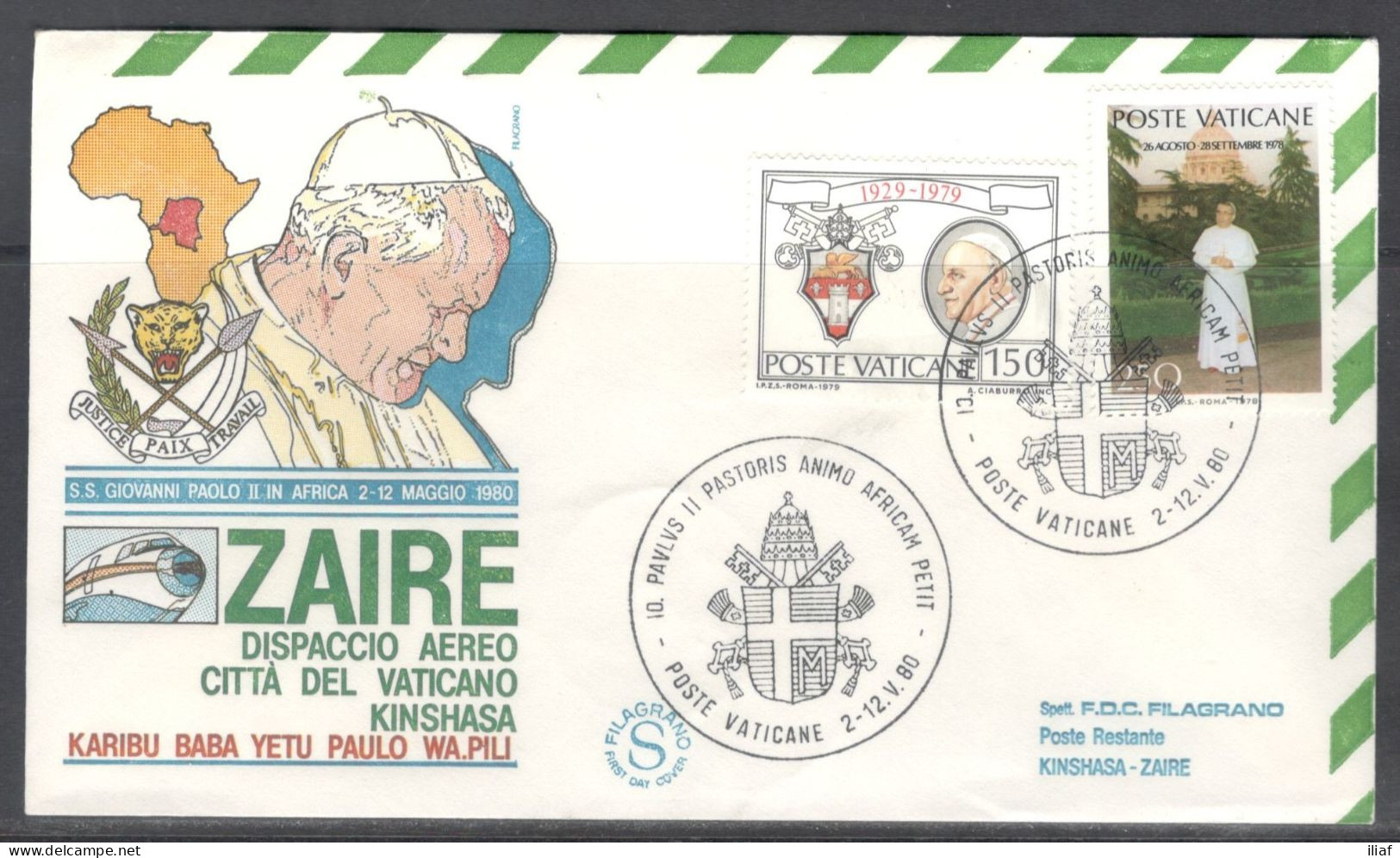 Vatican City.   The Visit Of Pope John Paul II To Africa, Kinshasa, Zaire.  Special Cancellation On Special Souvenir Cov - Lettres & Documents