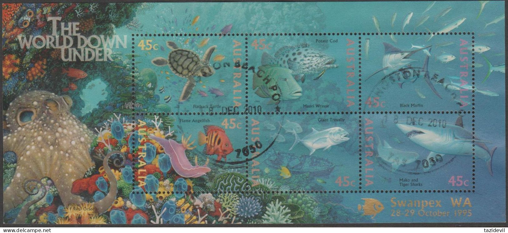 AUSTRALIA - USED 1995 $2.70 World Down Under Souvenir Sheet Overprinted SWANPEX - Gebraucht