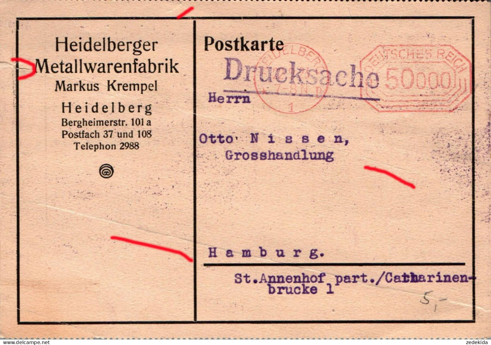 G9483 - Heidelberg Metallwarefabrik Markus Krempel - Firmenpost - Freistempel Freistempler - Franking Machines