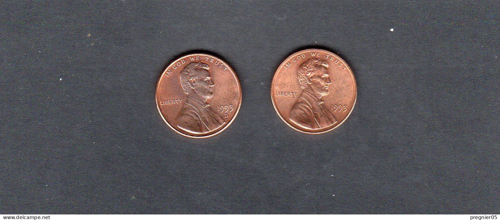 USA - Lot 2 Pièces 1 Cent Lincoln Memorial Penny 1993/93D SPL/AU  KM.201a - 1959-…: Lincoln, Memorial Reverse