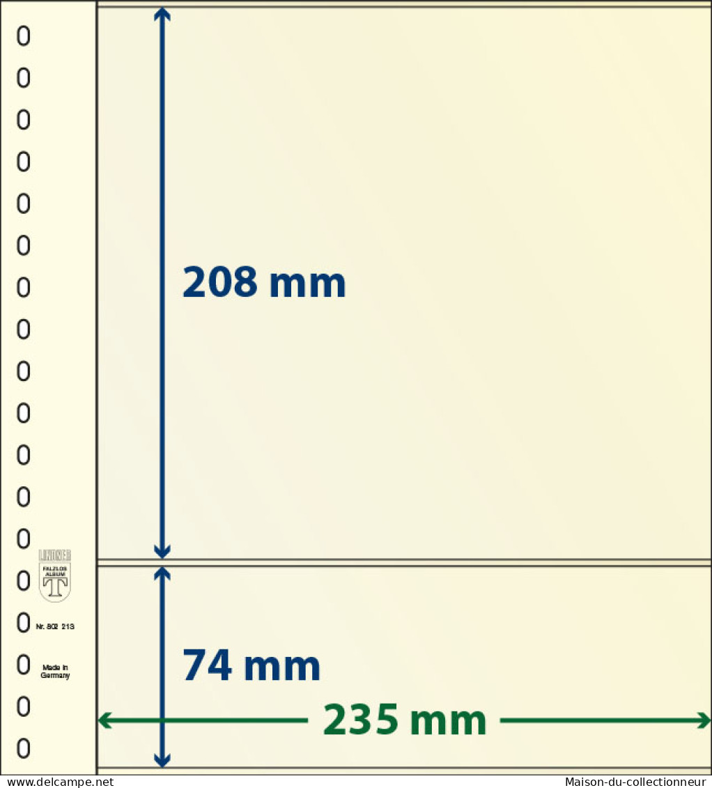 Paquet De 10 Feuilles Neutres Lindner-T 2 Bandes 74 Mm Et 208 Mm - Für Klemmbinder