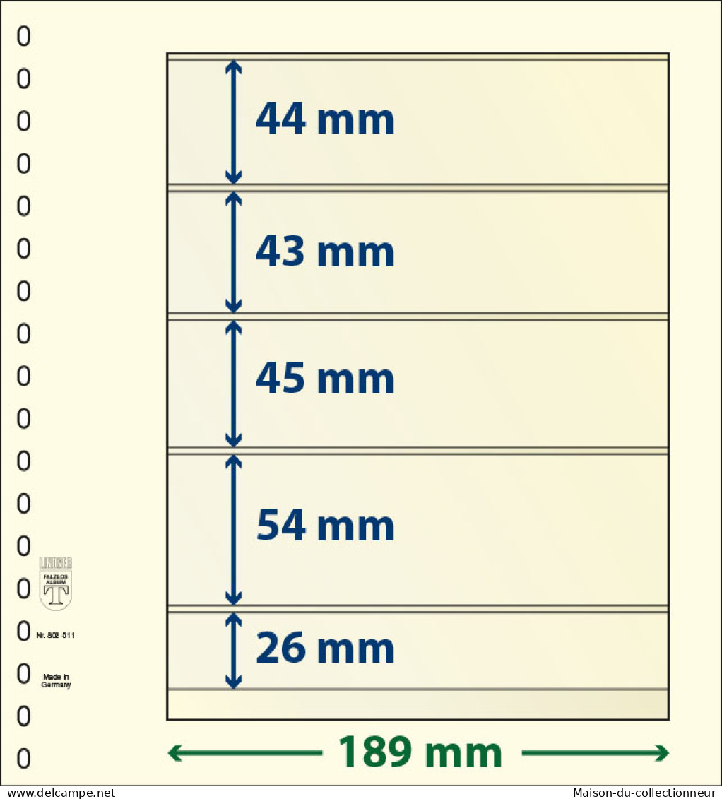 Paquet De 10 Feuilles Neutres Lindner-T 5 Bandes 26 Mm,54 Mm,45 Mm,43 Mm Et 44 Mm - A Bandes