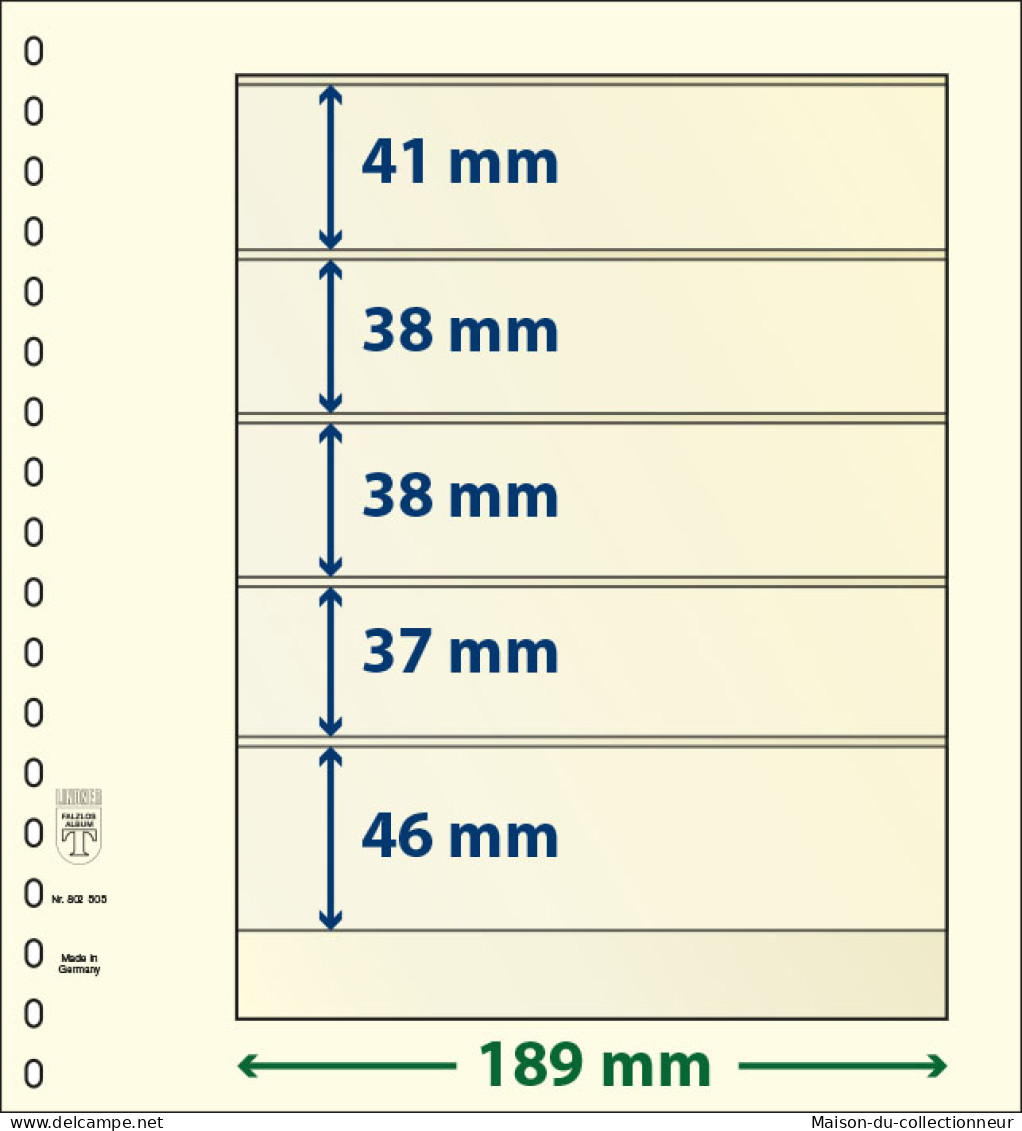 Paquet De 10 Feuilles Neutres Lindner-T 5 Bandes 46 Mm,37 Mm,38 Mm,38 Mm Et 41 Mm - Voor Bandjes