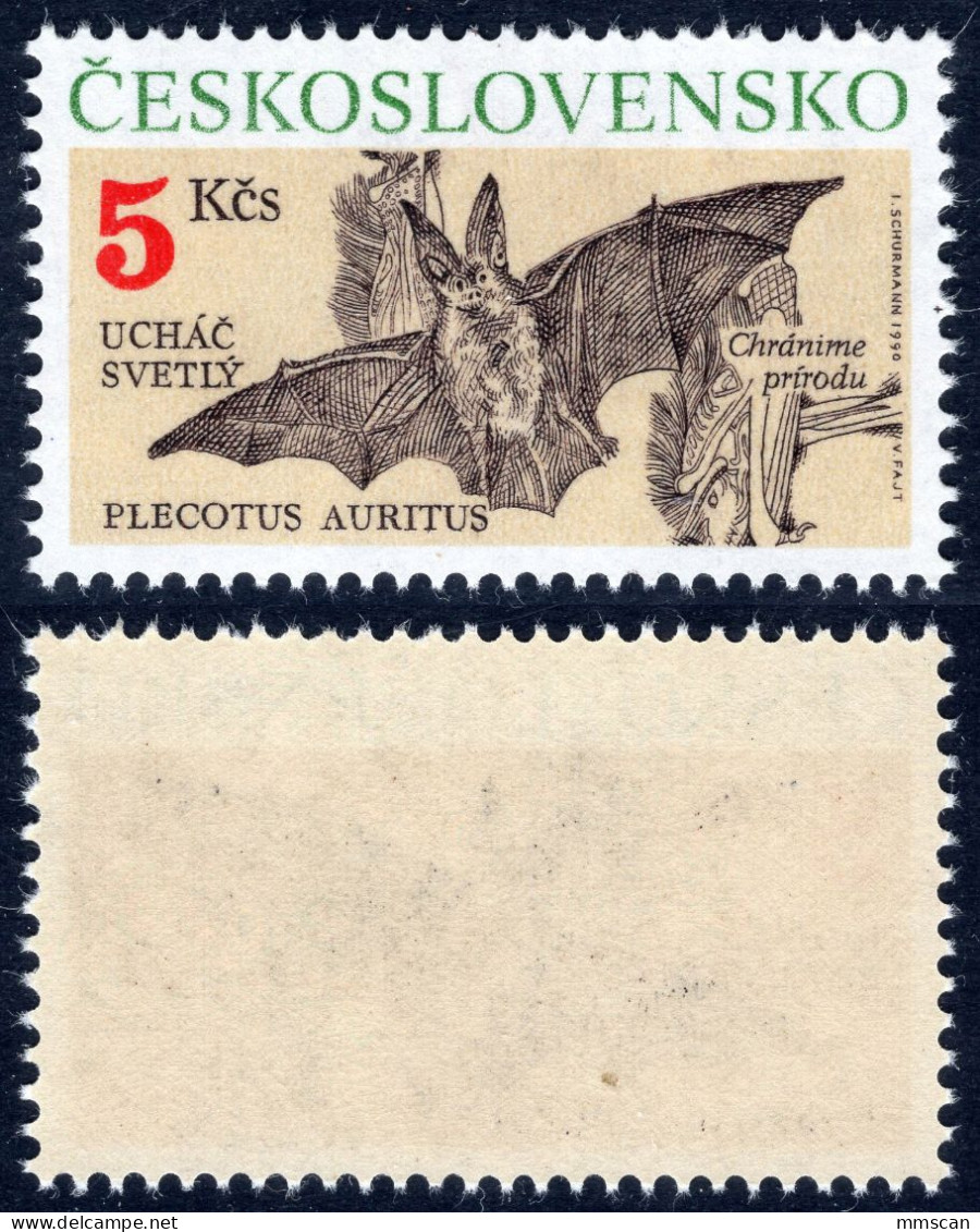 Czechoslovakia 1990 Sc#2807 5Kcs Bat, Protected Animals-Plecotus Auritus,MNH VF - Vleermuizen