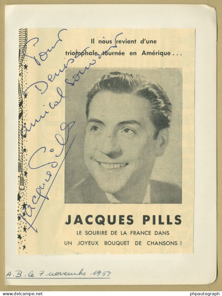 Jacques Pills & Les Cinq Pères - Page De Livre D'or Dédicacée - Bruxelles 50s - Cantantes Y Musicos