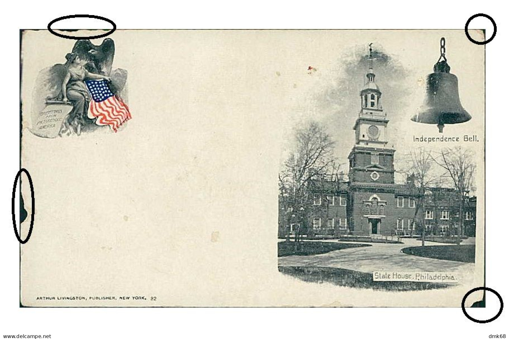 PHILADELPHIA - STATE HOUSE / INDIPENDENCE BELL - PUB. BY ARTHUR LIVINGSTON - PRIVATE MAILING CARD - 1898 (17256) - Philadelphia