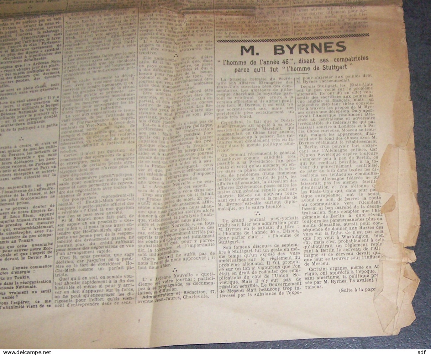 RARE " L'ARDENNE NOUVELLE " JOURNAL DE LA RESISTANCE ARDENNAISE, 1947, CHARLEVILLE, ARDENNES, DIRECTEUR COLONEL BIENFAIT - Altri & Non Classificati