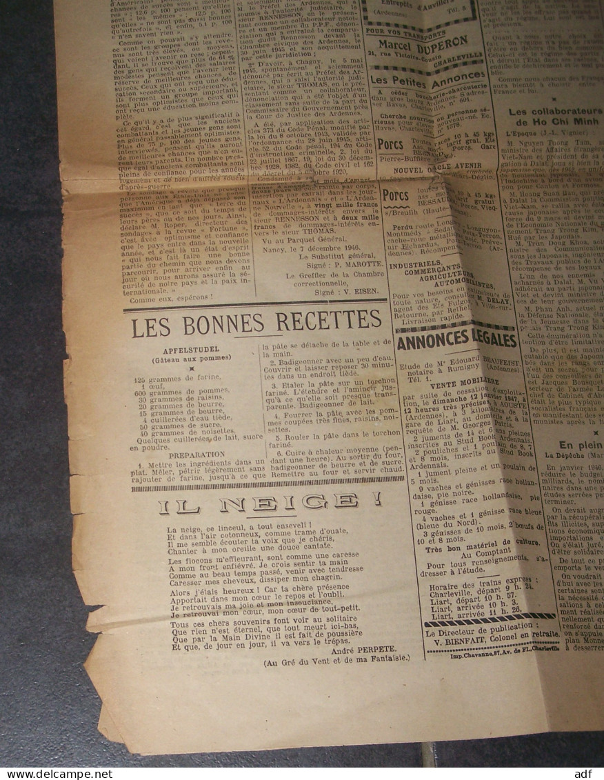 RARE " L'ARDENNE NOUVELLE " JOURNAL DE LA RESISTANCE ARDENNAISE, 1947, CHARLEVILLE, ARDENNES, DIRECTEUR COLONEL BIENFAIT