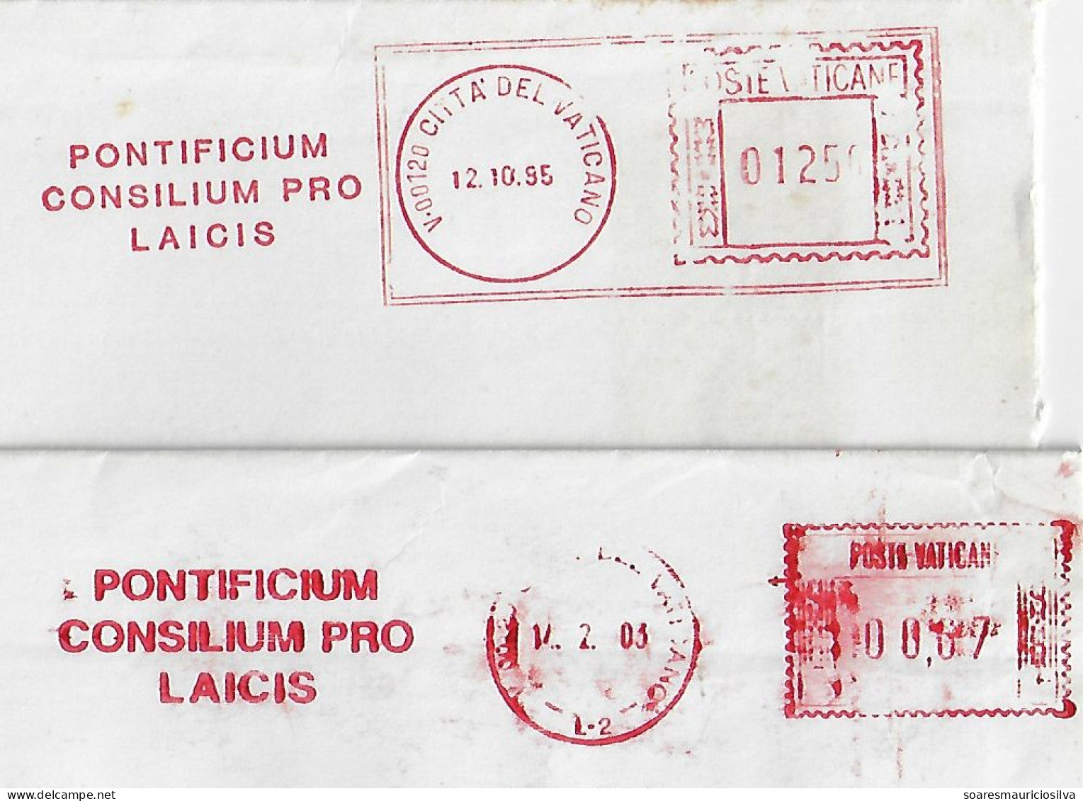 Vatican 1995/2003 2 Airmail Cover With Different Meter Stamp Slogan Pontifical Council For The Laity - Briefe U. Dokumente